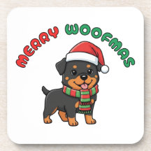 Christmas Rottweiler Coaster: Merry Woofmas