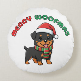 Christmas Rottweiler Round Pillow: Merry Woofmas Rond Kussen