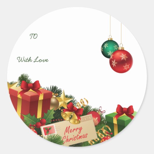 Christmas Round Sticker – Hand-Drawn Tree & Ho (Voorkant)