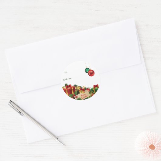 Christmas Round Sticker – Hand-Drawn Tree & Ho (Envelop)