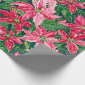 Christmas Ruby Pink Poinsettia N Leaves Pattern Cadeaupapier (Hoek)