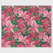 Christmas Ruby Pink Poinsettia N Leaves Pattern Cadeaupapier (Vlak)