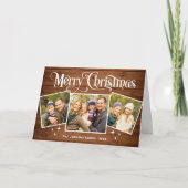 Christmas Rustic Brown Wood 4 PHOTO Greeting Feestdagen Kaart (Voorkant)