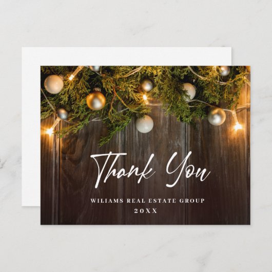 Christmas Rustic Corporate Holiday Dank u kaart (Voorkant / Achterkant)