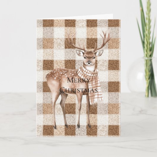 Christmas Rustic Cream Brown Plaid Deer Kaart (Voorkant)