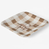 Christmas Rustic Cream Brown Plaid Deer Papieren Bordje (Gebogen)