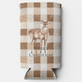 Christmas Rustic Cream Brown Plaid Deer Seltzer Blikjeskoeler (Voorkant)