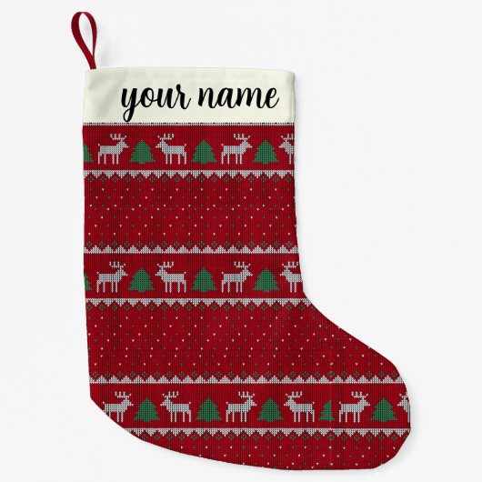 christmas Rustic Red and Green personalized small Kleine Kerstsok (Voorkant)