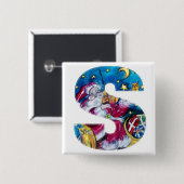 CHRISTMAS S BRIEF / INSPIRED SANTA MONOGRAM VIERKANTE BUTTON 5,1 CM (Voorkant /achterkant)