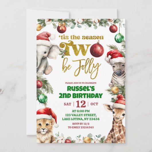 Christmas Safari 2nd Birthday Invitation Kaart (Voorkant)