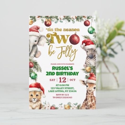 Christmas Safari 2nd Birthday Invitation Kaart (Staand voorkant)