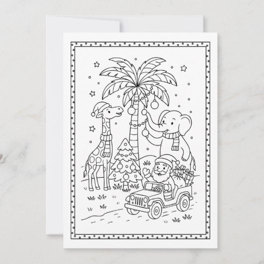 Christmas Safari Animals Coloring Flat Note Card Feestdagenkaart (Voorkant)