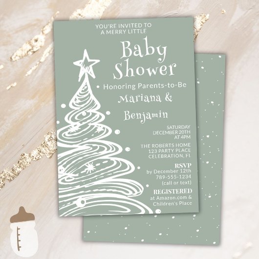 Christmas Sage Green Neutral Couples Baby shower Kaart
