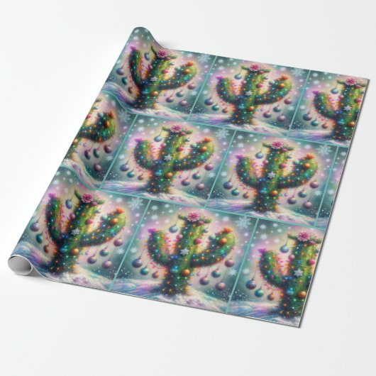 Christmas Saguaro Cactus Whimsical Decoupage Cadeaupapier (Uitgerold)