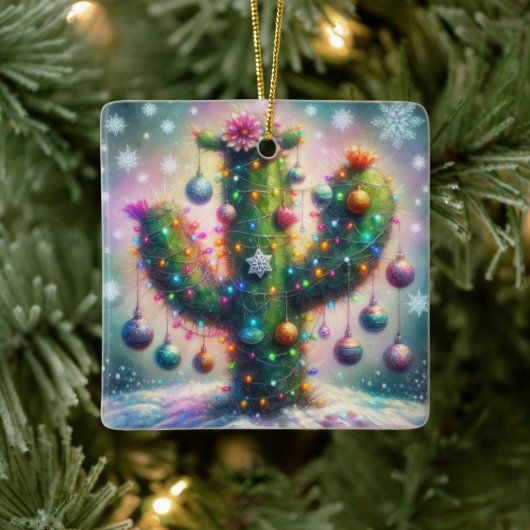 Christmas Saguaro Tree Cactus Whimsical Blauwgroen Keramisch Ornament (Boom)