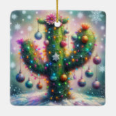 Christmas Saguaro Tree Cactus Whimsical Blauwgroen Keramisch Ornament (Achterkant)