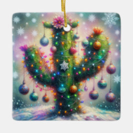 Christmas Saguaro Tree Cactus Whimsical Blauwgroen Keramisch Ornament