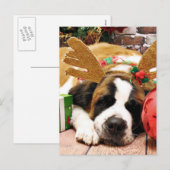 Christmas - Saint Bernard - Blue Feestdagenkaart (Voorkant / Achterkant)