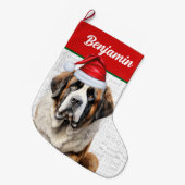 Christmas Saint Bernard Dog with Name Woof Grote Kerstsok (Voorkant (Hangend))