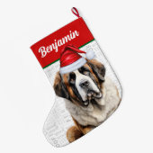 Christmas Saint Bernard Dog with Name Woof Grote Kerstsok (Achterkant (Hangend))