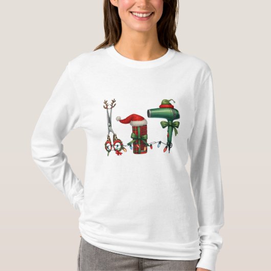 Christmas Salon Tools – Funny Beauty Salon Holiday T-shirt (Voorkant)