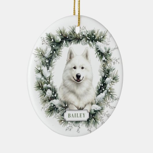 Christmas Samoyed Dog Ceramic Circle Ornament (Rechts)