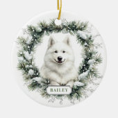 Christmas Samoyed Dog Ceramic Circle Ornament (Voorkant)