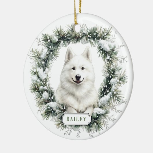 Christmas Samoyed Dog Ceramic Circle Ornament (Links)