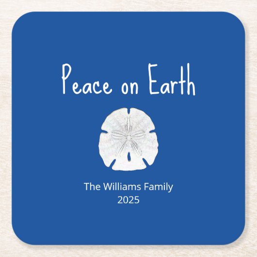 Christmas Sand Dollar Peace on Earth Blue Kartonnen Onderzetters (Voorkant)