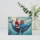 Christmas Santa and Whale Surreal Briefkaart (Staand voorkant)