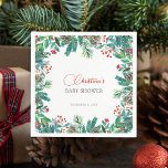 Christmas Santa Baby Genderneutraal Gepersonalisee Servet<br><div class="desc">Bent u op zoek naar een baby shower met kerstthema? Je hoeft niet verder te kijken. Deze charmante papieren servetten tonen grillig waterverf groen en dennenappels. Gebruik de Ontwerpgereedschappen om de tekst,  het lettertype en de kleuren aan te passen.</div>
