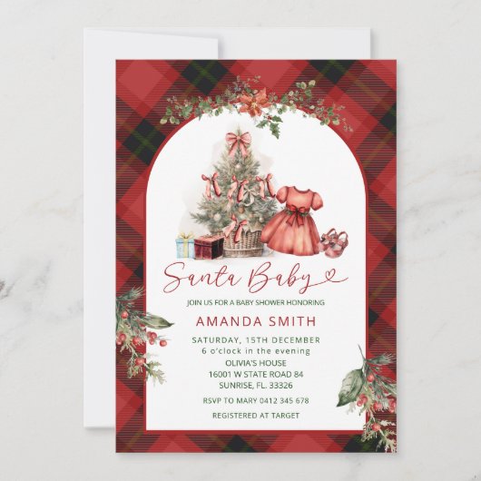 Christmas Santa Baby Girl Baby Shower Invitation Kaart (Voorkant)