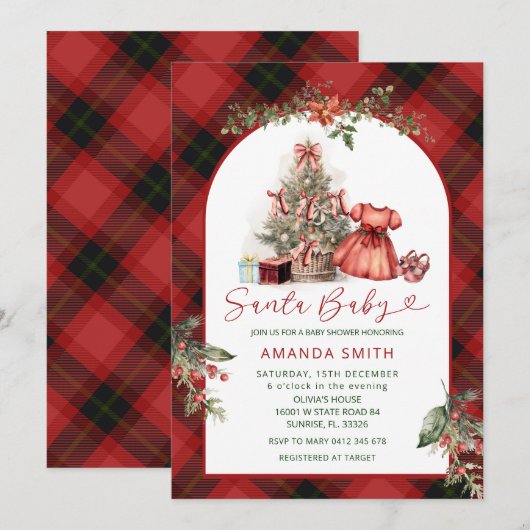 Christmas Santa Baby Girl Baby Shower Invitation Kaart (Voorkant / Achterkant)