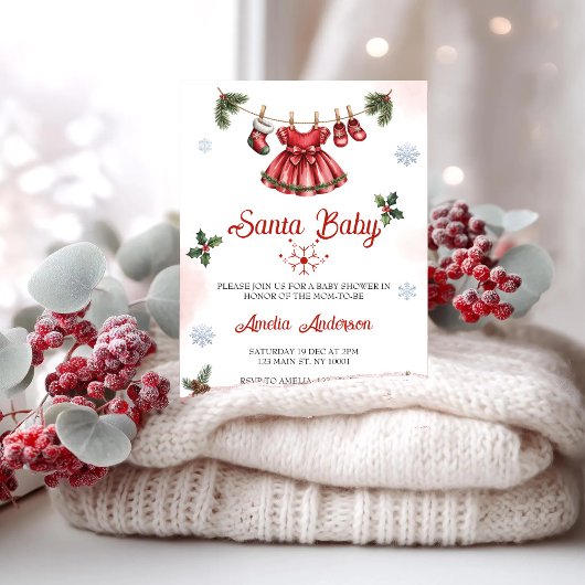 Christmas Santa Baby Holiday Baby Shower Kaart