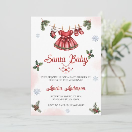 Christmas Santa Baby Holiday Baby Shower Kaart (Staand voorkant)