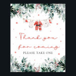 Christmas Santa Baby shower Bedankt voor je komst Poster<br><div class="desc">Het Red Santa Gender Neutral Santa Baby Clothes Christmas Santa Baby shower Thank You For Coming Sign is de perfecte manier om uw vakantie-thema baby shower met feestelijke dankbaarheid te beëindigen! Met een felrode achtergrond met delicate sneeuwvlokken, eucalyptusgroen en schattige op de kerstman geïnspireerde babykleding, is dit bord een warm...</div>
