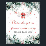 Christmas Santa Baby shower Bedankt voor je komst Poster<br><div class="desc">Het Red Santa Gender Neutral Santa Baby Clothes Christmas Santa Baby shower Thank You For Coming Sign is de perfecte manier om uw vakantie-thema baby shower met feestelijke dankbaarheid te beëindigen! Met een felrode achtergrond met delicate sneeuwvlokken, eucalyptusgroen en schattige op de kerstman geïnspireerde babykleding, is dit bord een warm...</div>