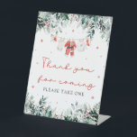 Christmas Santa Baby shower Bedankt voor je komst Reclamebord Met Voetstuk<br><div class="desc">Het Red Santa Gender Neutral Santa Baby Clothes Christmas Santa Baby shower Thank You For Coming Sign is de perfecte manier om uw vakantie-thema baby shower met feestelijke dankbaarheid te beëindigen! Met een felrode achtergrond met delicate sneeuwvlokken, eucalyptusgroen en schattige op de kerstman geïnspireerde babykleding, is dit bord een warm...</div>