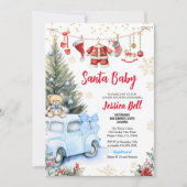 Christmas Santa Baby shower Boy Blue Retro Auto Kaart (Voorkant)