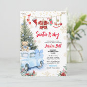 Christmas Santa Baby shower Boy Blue Retro Auto Kaart (Staand voorkant)
