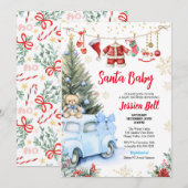 Christmas Santa Baby shower Boy Blue Retro Auto Kaart (Voorkant / Achterkant)