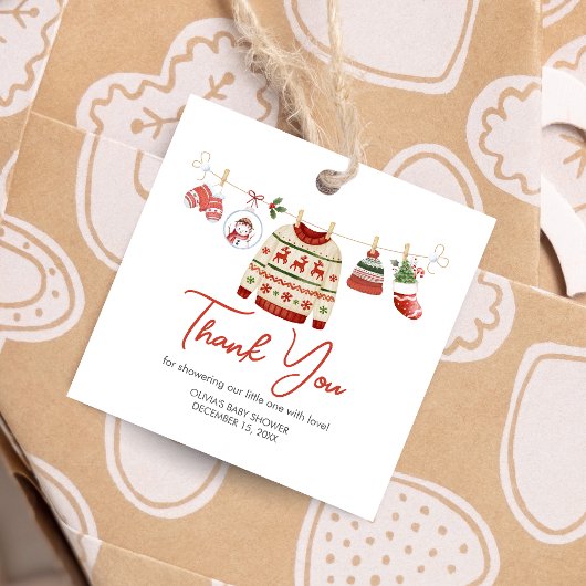 Christmas Santa Baby Shower Square Bedankjes Labels