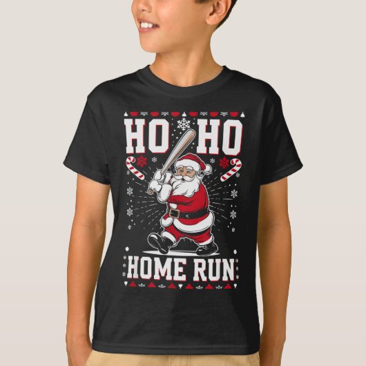 Christmas Santa Baseball Home Run Ho Ho Home Run , T-shirt (Voorkant)