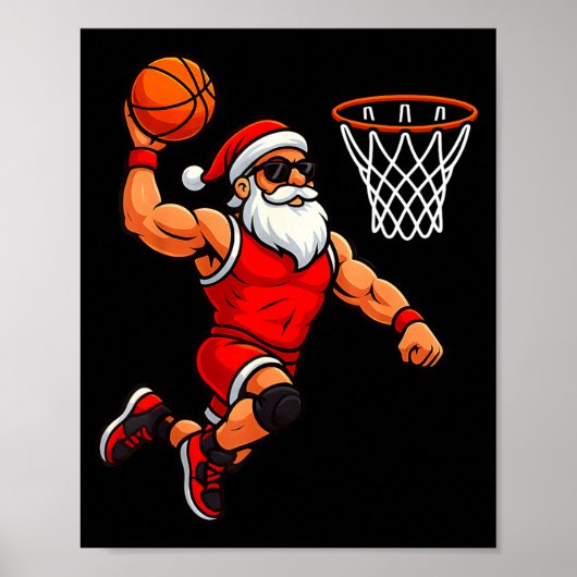 Christmas Santa Basketball Player Dunking Basketba Poster (Voorkant)