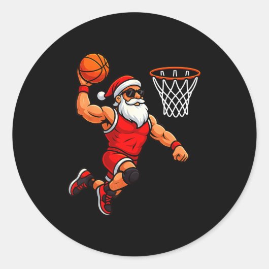 Christmas Santa Basketball Player Dunking Basketba Ronde Sticker (Voorkant)