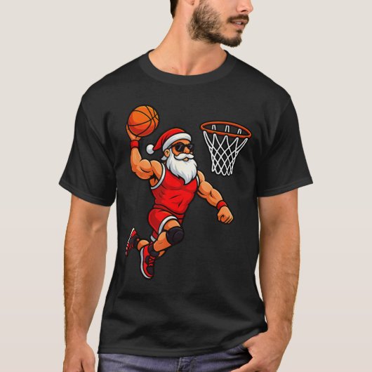 Christmas Santa Basketball Player Dunking Basketba T-shirt (Voorkant)
