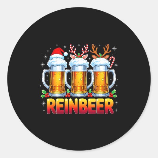 Christmas Santa Beer Lovers Funny Drinking Trend N Ronde Sticker (Voorkant)