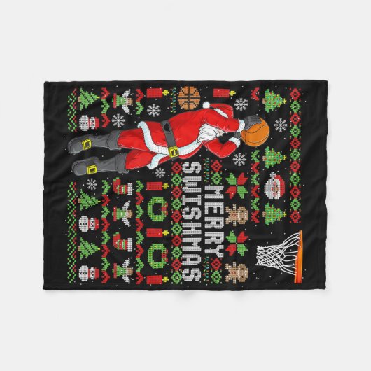Christmas Santa Bysketbyll Player - Slam Dunk Ugly Fleece Deken (Voorkant (Horizontaal))