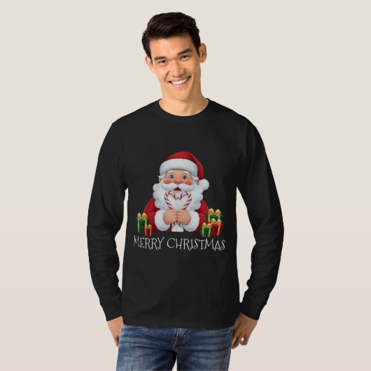 Christmas Santa Candy Cane Heart T-shirt (Voorkant volledig)