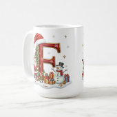 Christmas Santa Claus Elf Penguin Alphabet E Koffiemok (Voorkant links)